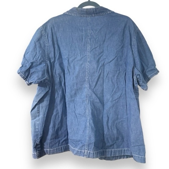 Vintage Bill Blass Flower Embroidered Chambray Short Sleeve Shirt Plus Size 2X - Picture 2 of 15